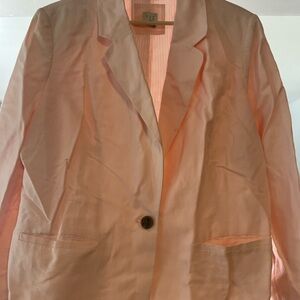 A new day. Pink, linen blazer. Women’s 16W